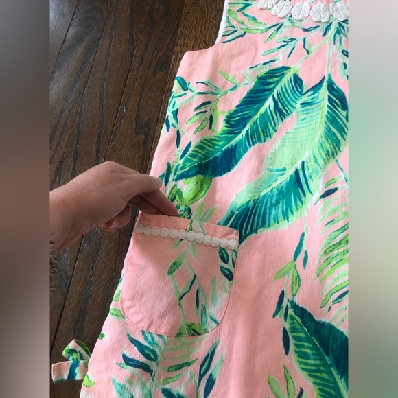 Lilly Pulitzer Girls 8 Light Pink/Green Palms/Monkey Embroidered Shift Dress - Picture 5 of 12